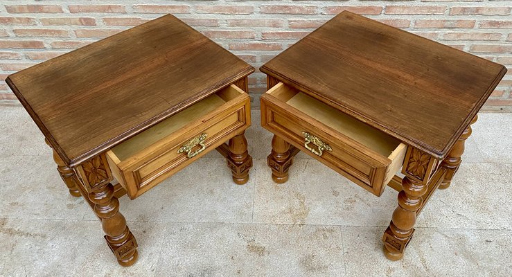 Vintage Spanish Nightstands with Drawer and Bronze Hardware, Set of 2-NOU-1235968