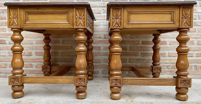 Vintage Spanish Nightstands with Drawer and Bronze Hardware, Set of 2-NOU-1235968