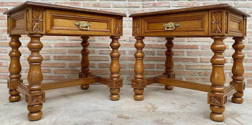 Vintage Spanish Nightstands with Drawer and Bronze Hardware, Set of 2-NOU-1235968