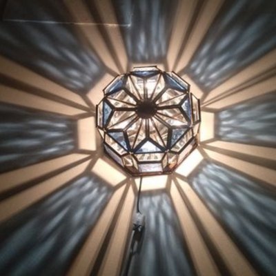 Vintage Spanish Octagonal Brass and Blue Crystal Ceiling Lamp-TCS-1397548