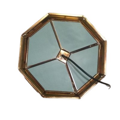 Vintage Spanish Octagonal Brass and Blue Crystal Ceiling Lamp-TCS-1397548