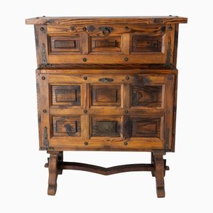 Vintage Spanish Pine and Wrought Iron Cocktail Bar Cabinet-RIU-1183478