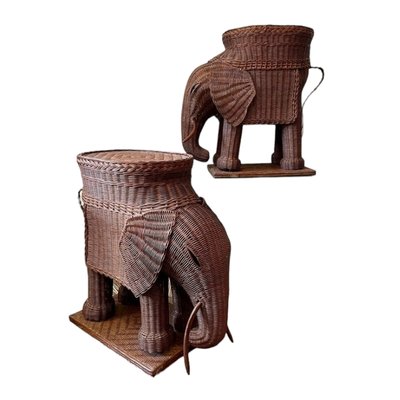 Vintage Spanish Wicker Auxiliar Elephant Tables, Set of 2-TCS-1752704