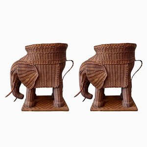 Vintage Spanish Wicker Auxiliar Elephant Tables, Set of 2-TCS-1752704