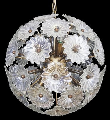 Vintage Sputnik Italian Crystal Chandeliers 51 Daisy Clear Glasses, 1980s, Set of 2-OVO-1672025