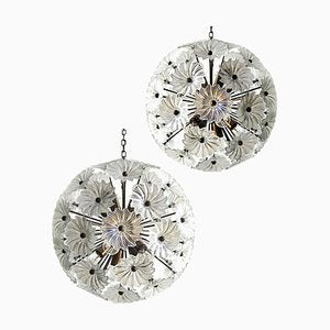 Vintage Sputnik Italian Crystal Chandeliers 51 Daisy Clear Glasses, 1980s, Set of 2-OVO-1672025