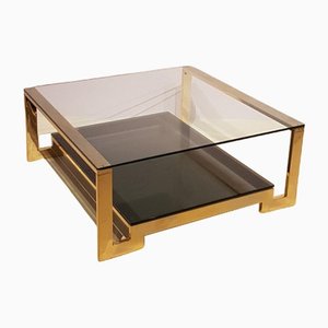 Vintage Square Brass and Glass Coffee Table-GNW-1138393