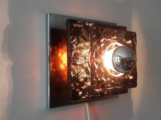 Vintage Square Glass and Chrome Wall Lamps, 1970s, Set of 2-NV-986922