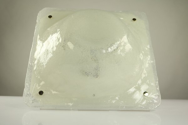 Vintage Square Ice Glass Flush Mount Ceiling Lamp from Müller & Zimmer, 1960s-FUP-658895