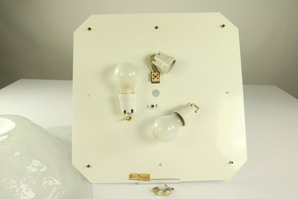 Vintage Square Ice Glass Flush Mount Ceiling Lamp from Müller & Zimmer, 1960s-FUP-658895