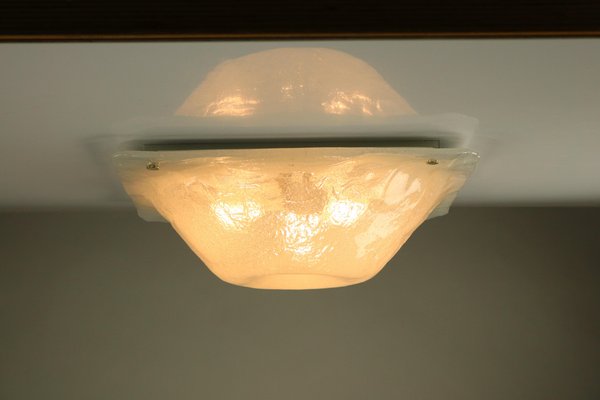 Vintage Square Ice Glass Flush Mount Ceiling Lamp from Müller & Zimmer, 1960s-FUP-658895