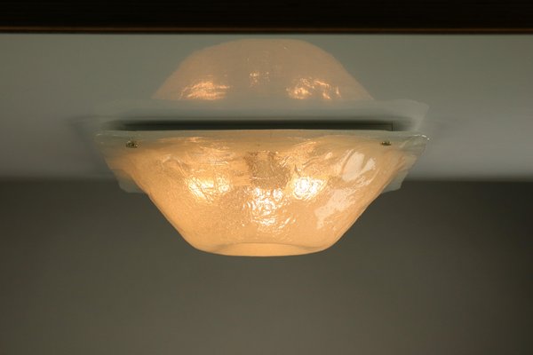 Vintage Square Ice Glass Flush Mount Ceiling Lamp from Müller & Zimmer, 1960s-FUP-658895