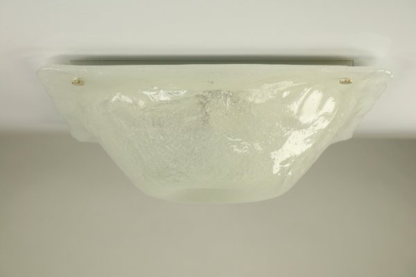 Vintage Square Ice Glass Flush Mount Ceiling Lamp from Müller & Zimmer, 1960s-FUP-658895