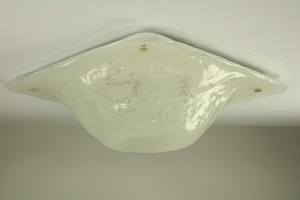 Vintage Square Ice Glass Flush Mount Ceiling Lamp from Müller & Zimmer, 1960s-FUP-658895