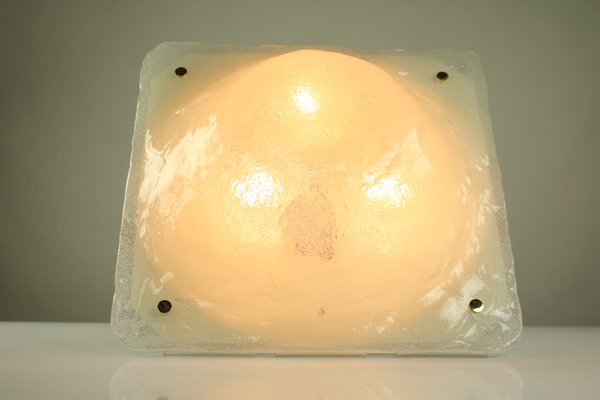 Vintage Square Ice Glass Flush Mount Ceiling Lamp from Müller & Zimmer, 1960s-FUP-658895