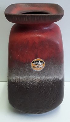 Vintage Square-Shaped Ceramic Vase in Red-Brown Lava from Jasba, 1970s-HOI-1145834