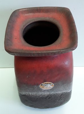 Vintage Square-Shaped Ceramic Vase in Red-Brown Lava from Jasba, 1970s-HOI-1145834