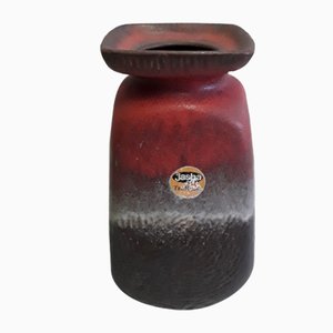 Vintage Square-Shaped Ceramic Vase in Red-Brown Lava from Jasba, 1970s-HOI-1145834