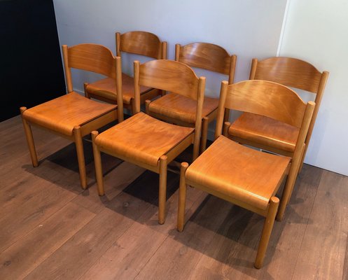 Vintage Stackable Chairs in Fir, Set of 6-BA-1365438