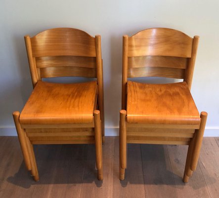 Vintage Stackable Chairs in Fir, Set of 6-BA-1365438