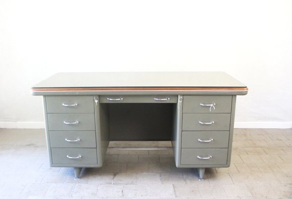 Vintage Steel and Leather Industrial Desk, 1940s-CJH-1437681