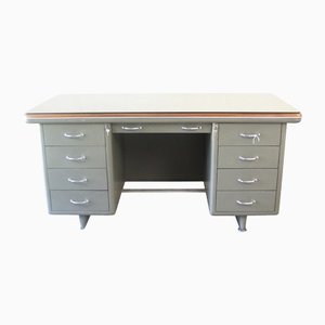 Vintage Steel and Leather Industrial Desk, 1940s-CJH-1437681