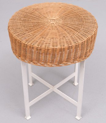 Vintage Steel Base Wicker Stool, 1960s-GCG-1813529