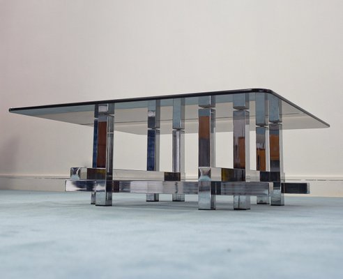 Vintage Steel Glass Coffee Table by David Hicks, 1970s-ZLY-581191