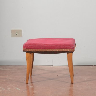 Vintage Stool in Red Velvet, 1950-RAQ-2026386