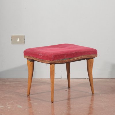 Vintage Stool in Red Velvet, 1950-RAQ-2026386