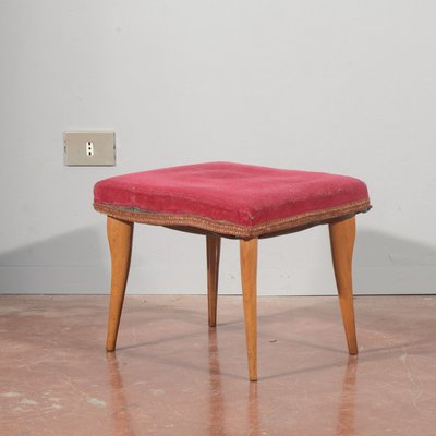 Vintage Stool in Red Velvet, 1950-RAQ-2026386