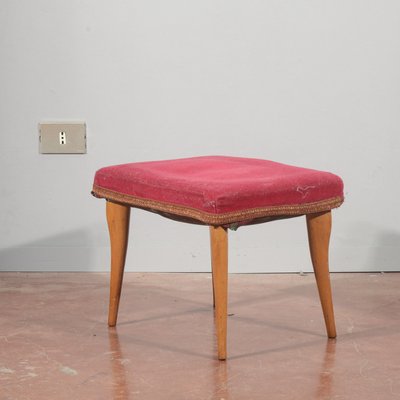 Vintage Stool in Red Velvet, 1950-RAQ-2026386