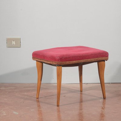 Vintage Stool in Red Velvet, 1950-RAQ-2026386