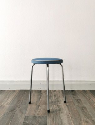 Vintage Stool in Silver & Light Blue, 1960s-FW-1819161