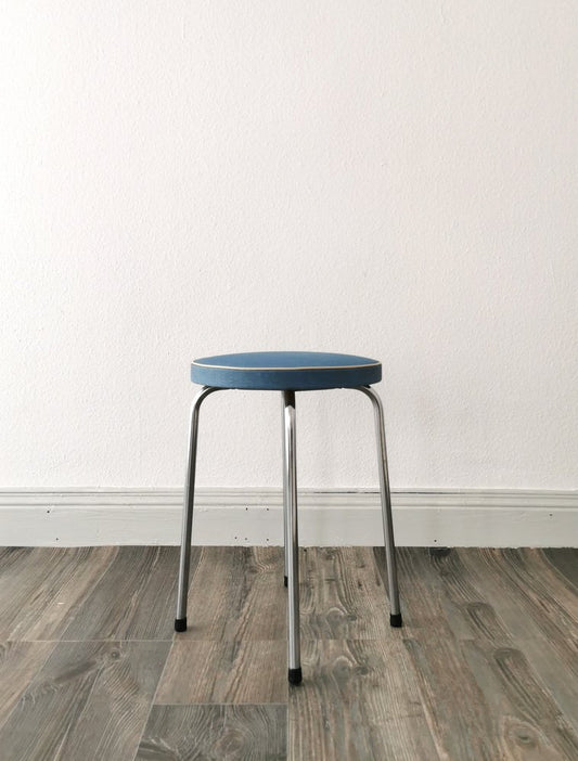 Vintage Stool in Silver & Light Blue, 1960s