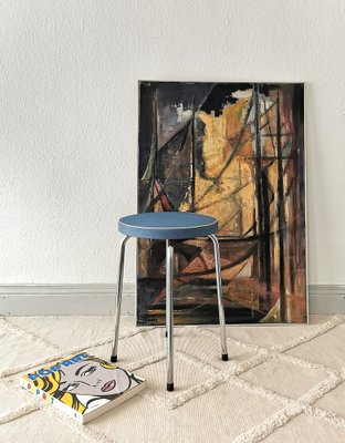 Vintage Stool in Silver & Light Blue, 1960s-FW-1819161