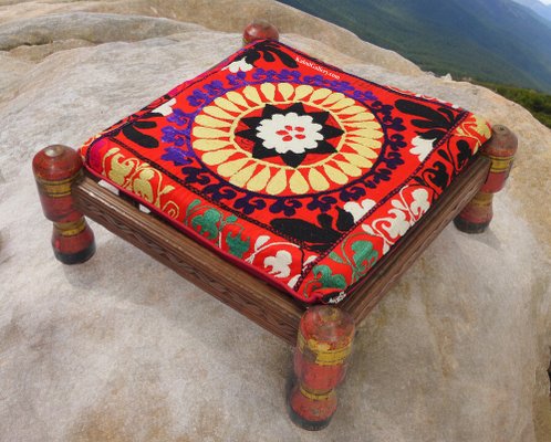 Vintage Stool with Suzani Cushion, 1950s-UZN-1389942