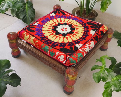 Vintage Stool with Suzani Cushion, 1950s-UZN-1389942