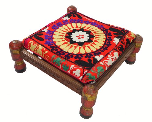 Vintage Stool with Suzani Cushion, 1950s-UZN-1389942