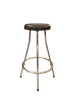 Vintage Stool with Tubular Steel Structure & Black Leather Seat-GGK-753977