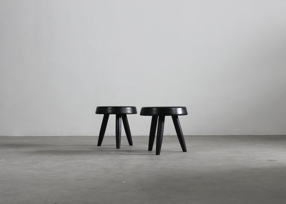 Vintage Stools in Black Lacquered Wood by Charlotte Perriand, 1950s, Set of 2-IVC-2033231