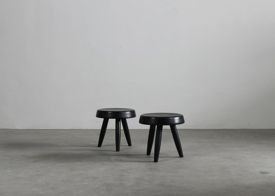 Vintage Stools in Black Lacquered Wood by Charlotte Perriand, 1950s, Set of 2-IVC-2033231