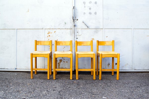 Vintage Stools in Wood and Straw by Charlotte Perriand, 1970s, Set of 4-VCV-1417425