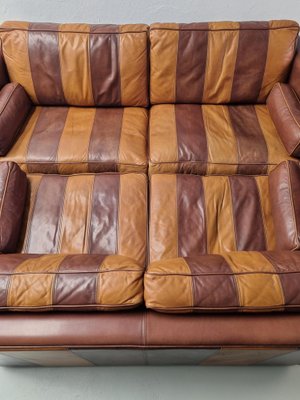 Vintage Striped Leather Sofa-UAO-1020298