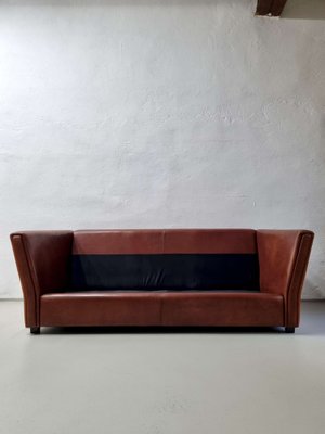 Vintage Striped Leather Sofa-UAO-1020298