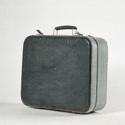 Vintage Suitcase in Green Checkered Rigid Cardboard, Italy, 1950s-RAQ-804535