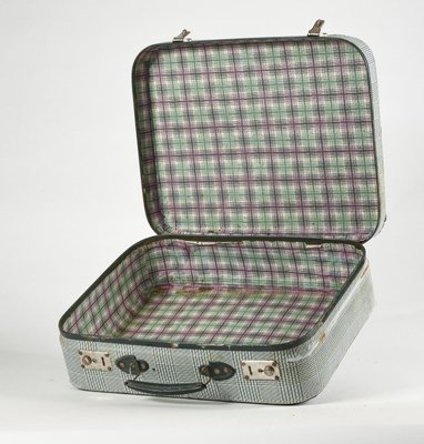 Vintage Suitcase in Green Checkered Rigid Cardboard, Italy, 1950s-RAQ-804535