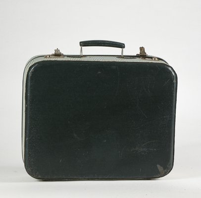 Vintage Suitcase in Green Checkered Rigid Cardboard, Italy, 1950s-RAQ-804535