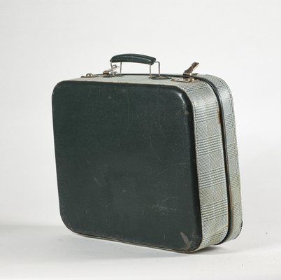 Vintage Suitcase in Green Checkered Rigid Cardboard, Italy, 1950s-RAQ-804535