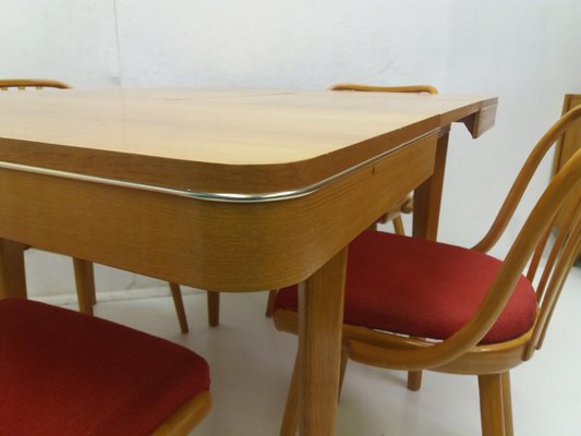 Vintage Suman Chairs & Table from Thonet, Czechoslovakia, 1960s, Set of 5-TZ-1225816